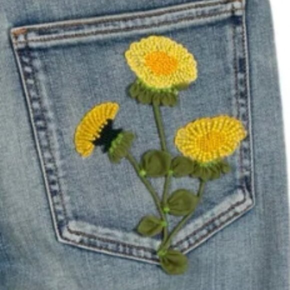 Valentino Straight Leg Jeans with Floral Embellishment w/ Tags - Picture 3 of 5